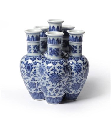 Lot 153 - A Chinese Porcelain Six Bottle Vase, bears Qianlong reign mark, formed of six baluster vessels,...