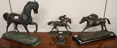 Lot 371 - Four Reproduction Bronzed Resin Horse Figures