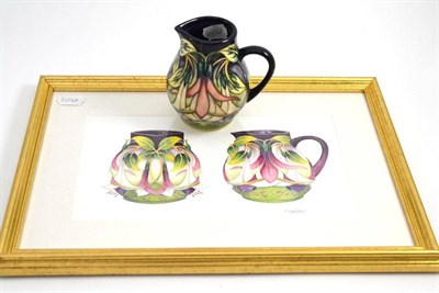Lot 31 - A modern Moorcroft jug with framed watercolour by Philip Gibson (2)