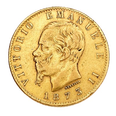 Lot 327 - Italy, 20 Lire 1873, (.900 gold, 21mm, 6.40g)....