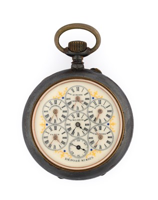 Lot 2211 - A Gunmetal World Time Open Faced Pocket Watch,...