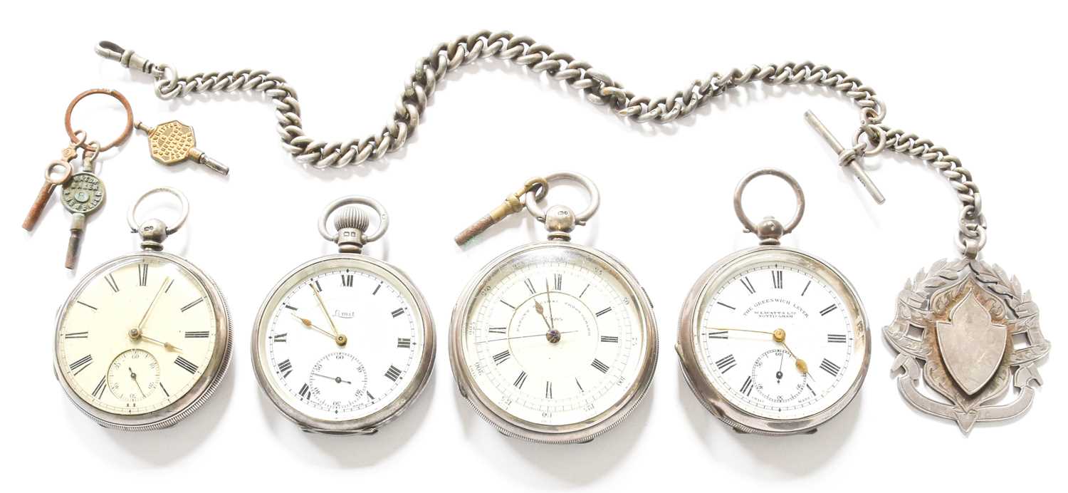 Lot 158 - Three silver pocket watches and another pocket...