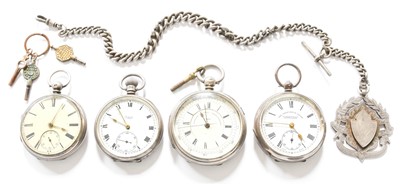 Lot 158 - Three silver pocket watches and another pocket...
