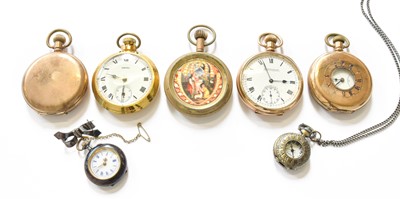 Lot 163 - Three gold-plated pocket watches, two plated...