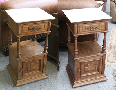 Lot 1156 - Pair of Marble Top Bedside Tables, 42cm square...