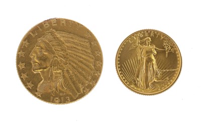 Lot 353 - 2 x USA Gold Coins, comprising: 5 Dollars 1913,...