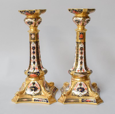 Lot 318 - A Pair of Royal Crown Derby Imari Candlesticks