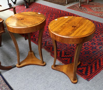 Lot 1175 - A Pair of Inlaid Walnut Lamp Tables, each 50cm...