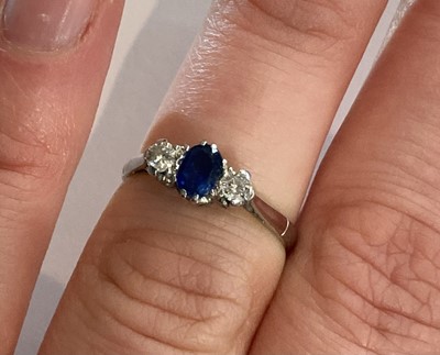 Lot 11 - A Sapphire and Diamond Three Stone Ring,...