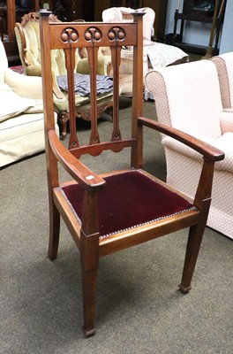 Lot 1338 - An Art Nouveau Carved Mahogany Armchair, with...