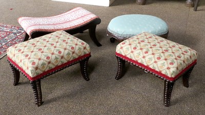 Lot 1416 - A Pair of Beaded Oak Footstools, together with...