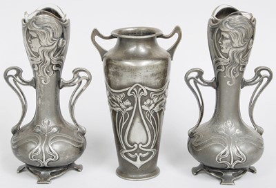 Lot 324 - A Pair of WMF Twin Handled Vases, cast with...