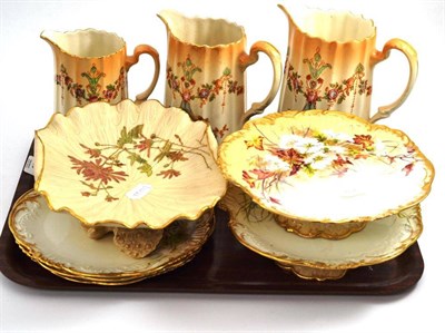 Lot 55 - A Royal Worcester blush ivory comport, three Crown Devon jugs, two Aynsley plates and two others