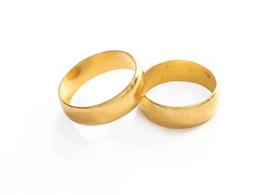 Lot 25 - Two 22 Carat Gold Band Rings, finger sizes J...