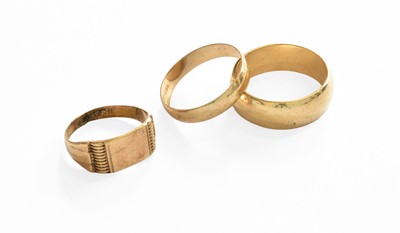 Lot 12 - Two 9 Carat Gold Band Rings, finger sizes T...