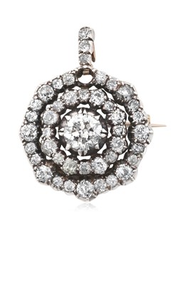 Lot 2203 - A Diamond Brooch/Pendant the central old cut...