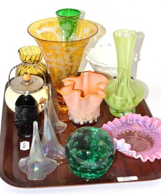 Lot 65 - Green glass dump, Bohemian glass vase and quantity of European glass
