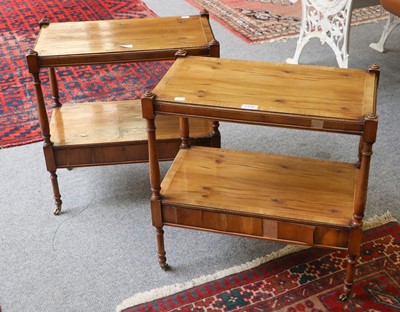 Lot 1135 - A Pair of Crossbanded Two-Tier Lamp Tables,...