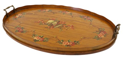 Lot 1279 - An Edwardian Satinwood and Painted Tray, of...