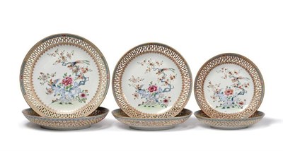 Lot 158 - A Graduated Set of Six Chinese Porcelain Saucer Dishes, Qianlong, painted in famille rose...