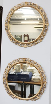 Lot 1149 - A Pair of Circular Gilt Framed Mirrors, each...