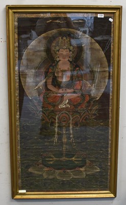 Lot 1108 - Tibetan Thangka, gouache on silk, portrait of...