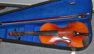 Lot 84 - A violin and bow, cased