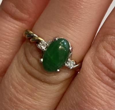 Lot 36 - An 18 Carat Two Colour Gold Jade and Diamond...