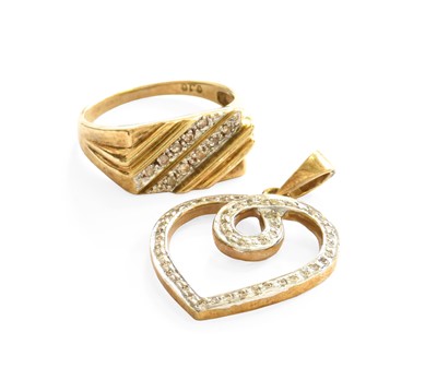 Lot 34 - A 9 Carat Gold Diamond Heart Pendant, length 3....