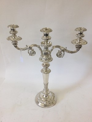 Lot 2018 - A Pair of Old Sheffield Plate Three-Light Candleabra