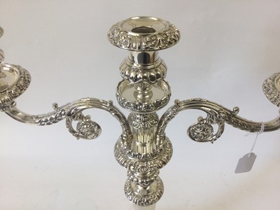 Lot 2018 - A Pair of Old Sheffield Plate Three-Light Candleabra