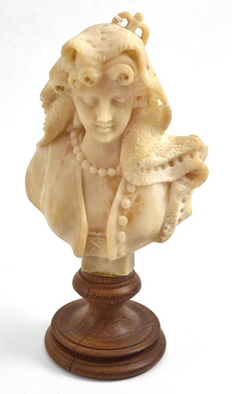 Lot 95 - Carved alabaster bust of a maiden