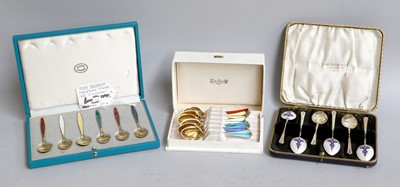 Lot 48 - A Cased Set of Six Danish Silver-Gilt and...
