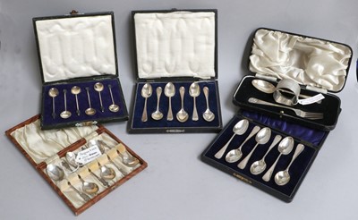 Lot 36 - Four Cased Sets of Silver Coffee-Spoons, one...