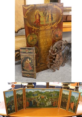 Lot 1146 - A Reproduction Painted Wooden Panel Decorated...