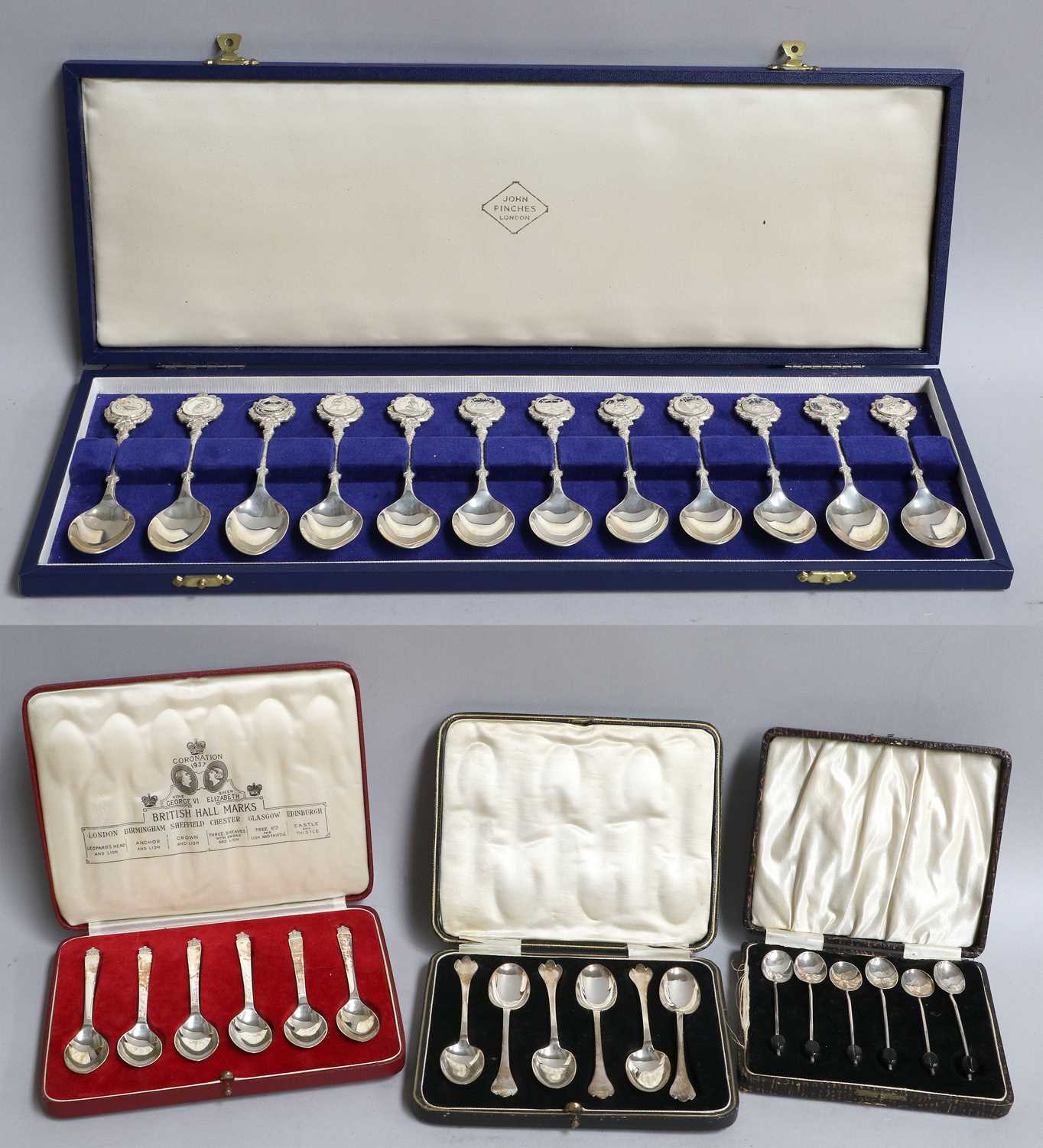 Lot 41 - Four Cased Sets of Spoons, comprising a cased...