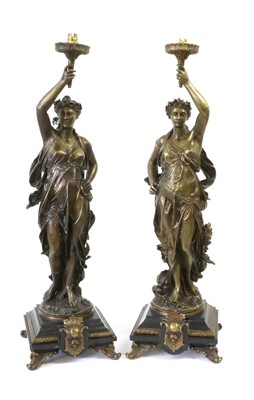 Lot 552 - A Pair of French Style Bronzed Figural Lamp...