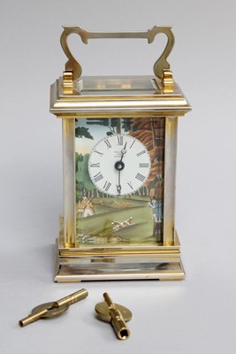 Lot 223 - Halcyon Days Enamels Brass Carriage Timepiece,...