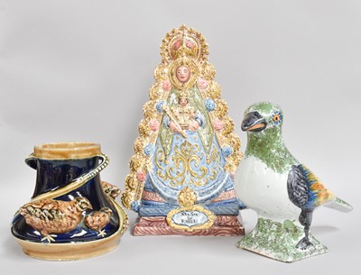 Lot 333 - A Spanish Faience Sculpture, Madonna and Child...