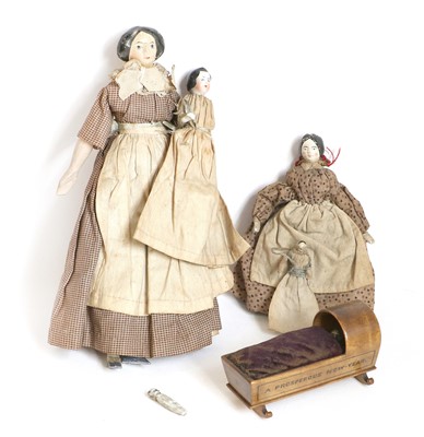 Lot 2082 - 19th Century Small Wooden and China Dolls,...