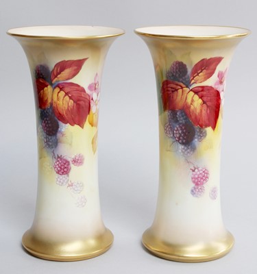 Lot 202 - A Pair of Royal Worcester Trumpet-Shaped Vases...