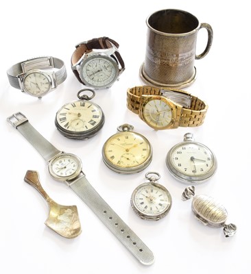 Lot 30 - A Silver Pocket Watch, an Edox wristwatch, a...