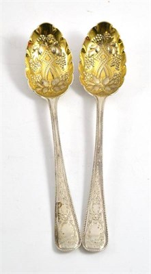 Lot 123 - A pair of Victorian silver berry spoons, Birmingham 1869