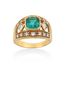 Lot 2205 - An Emerald and Diamond Ring the emerald-cut...