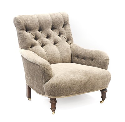 Lot 854 - A Victorian Upholstered Armchair, the rear leg...