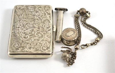 Lot 132 - Silver card case, vinaigrette, posy holder and fob chain