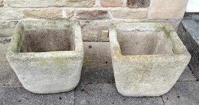 Lot 1232 - A Pair of Weathered Stone Square Form Planters,...