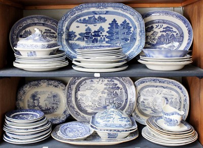 Lot 185 - A Collection of Blue and White Willow Pattern...