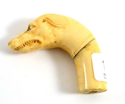 Lot 138 - Edwardian carved ivory walking stick handle in the form of a dog's head