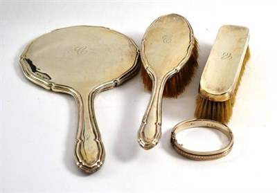 Lot 146 - Silver three piece dressing table set and silver bangle